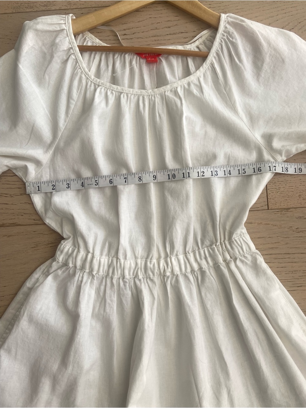 White Linen Cotton Mini Summer Dress Medium Ruched Waist Pockets NWOT - Picture 6 of 7